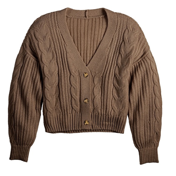 •SO•BROWN BOHO CHUNKY CABLE KNIT 3-BUTTON V NECK CARDIGAN SIZE LARGE EUC - Picture 3 of 8